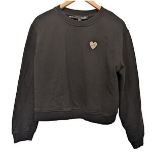 Love Moschino Heart Logo Emblem Cropped Crewneck Sweatshirt Size 4 Black